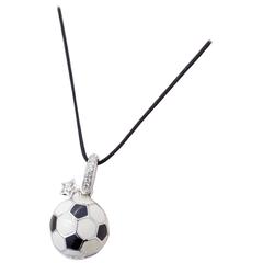Aaron Basha Soccer Ball Dangle Charm 18 Karat Gold Enamel Diamond 0.11 Carat