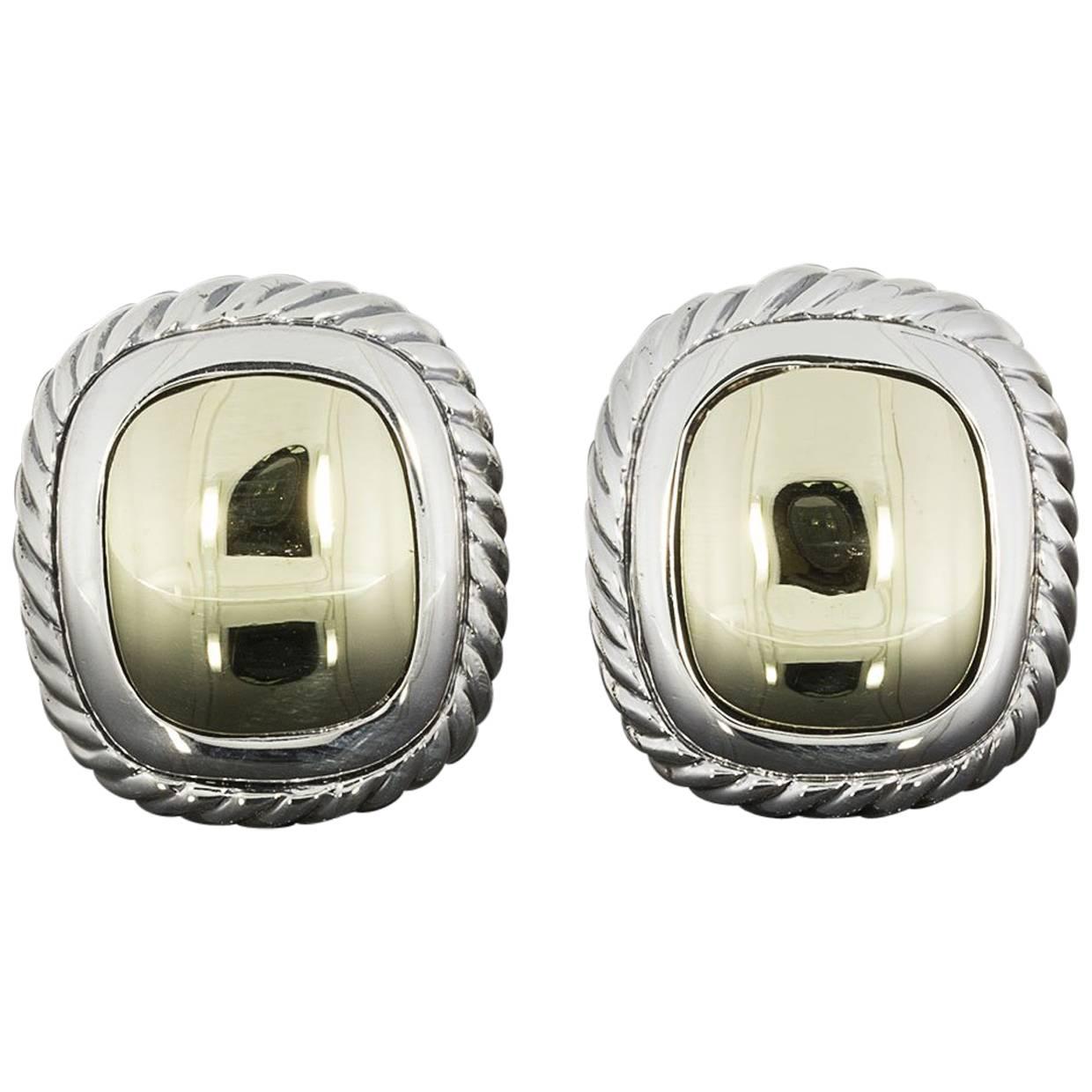 David Yurman Silver and Gold Dome Albion Cable Earrings