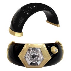 Susan Sadler Munsteiner Cut Rutile Quartz Diamond Gold Bakelite Cuff Bracelet