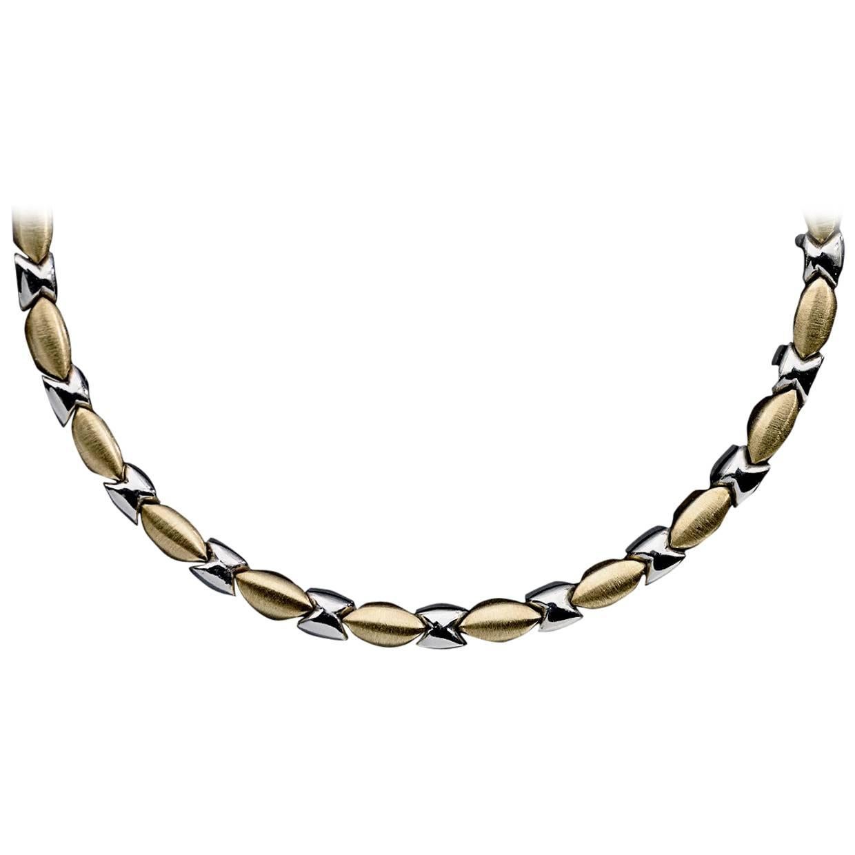 Yellow and White Gold Alternating Beads Chain Necklace
