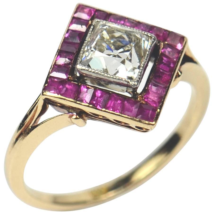 Edwardian 1.20 Carat Diamond Ruby Ring For Sale
