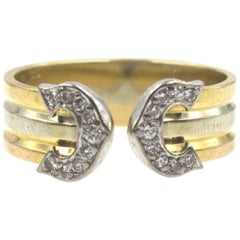 Vintage Cartier Double C Tri-Color Gold Diamond Ring