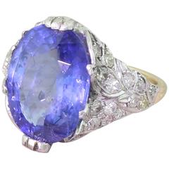 Antique Art Deco 8.23 Carat Natural Ceylon Sapphire Ring