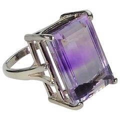 Clear Quartz with Amethyst Wave Sterling Silver Ring 10