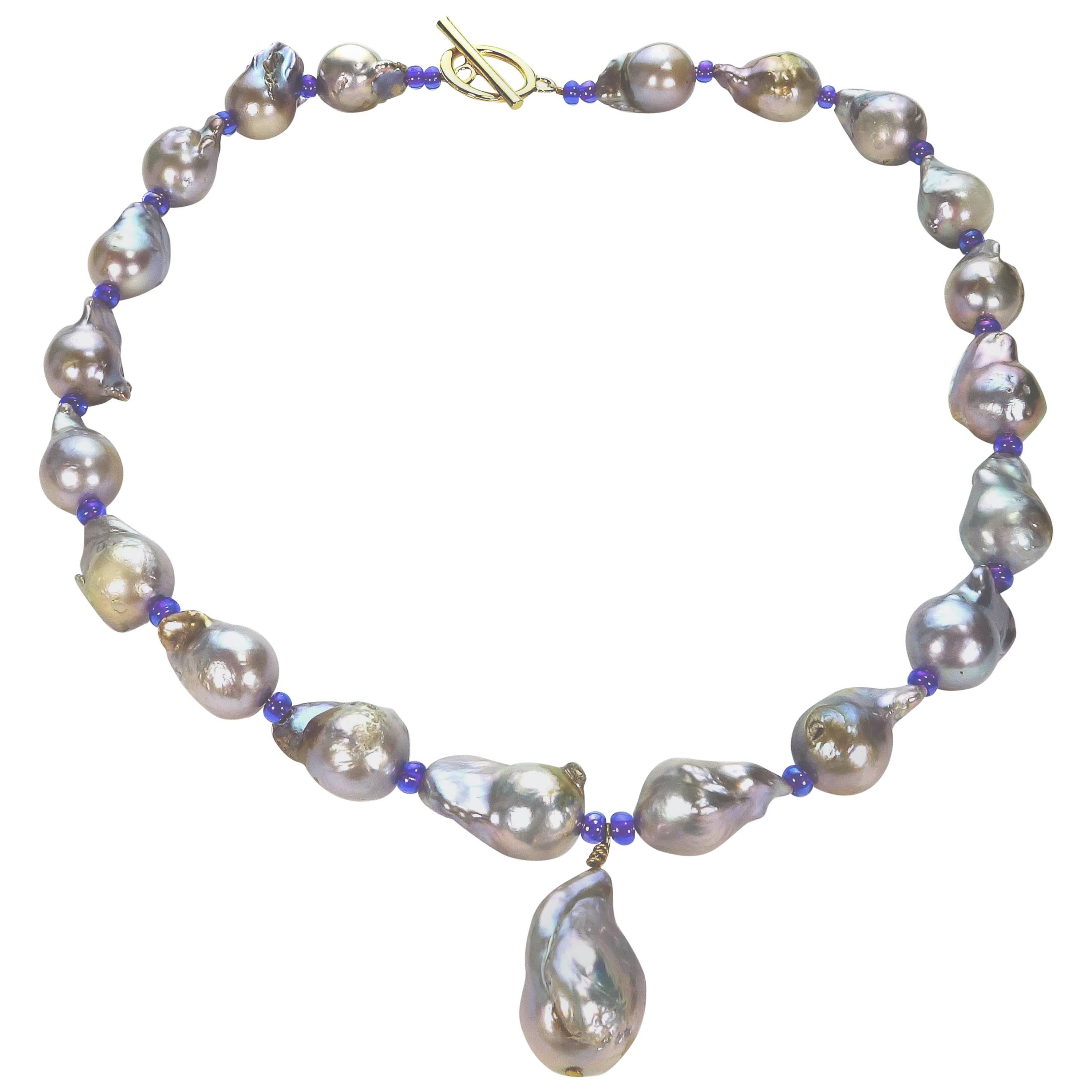 Artisan Gemjunky Baroque Pearl Necklace with Center Pearl Dangle
