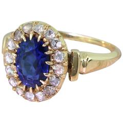 Antique 1.88 Carat Natural Sapphire and Rose Cut Diamond Cluster Ring