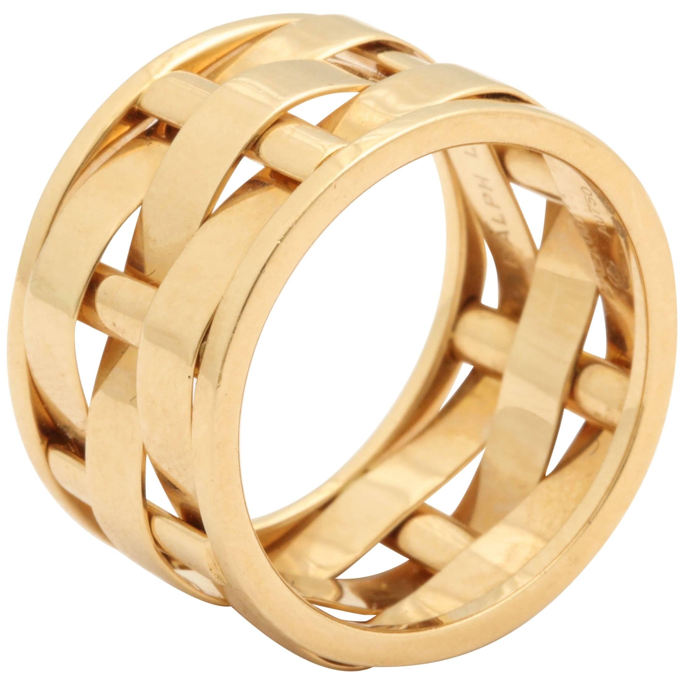 1990s Ralph Lauren Basket Weave Open Link Gold Band Ring
