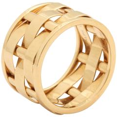 Retro 1990s Ralph Lauren Basket Weave Open Link Gold Band Ring