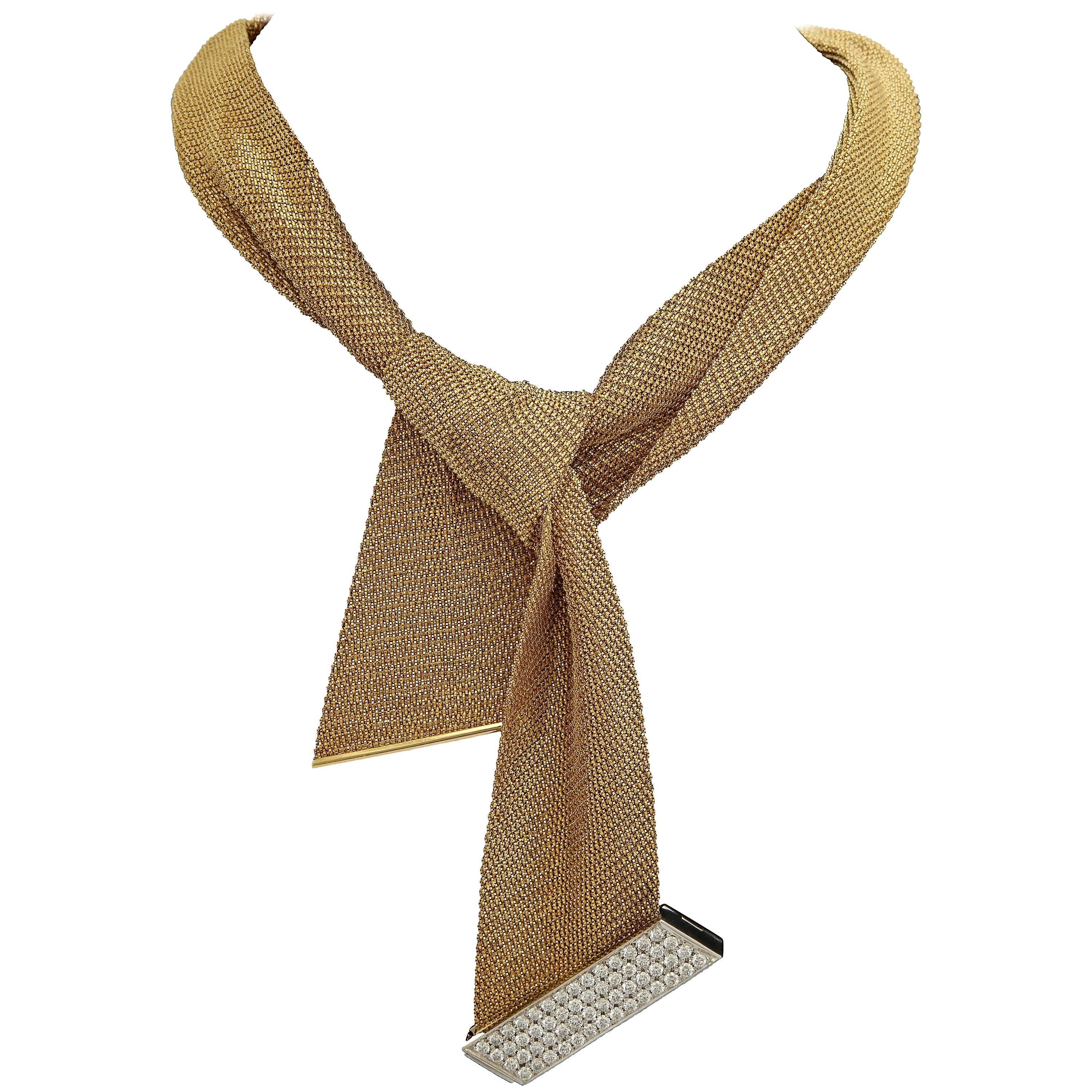 Yuri Ichihashi Mesh Scarf Gold Wrap Necklace with Detachable Diamond Clasp