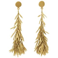 H. Stern Flexible Fringe Style Diamond Yellow Gold Chain Feather Earrings