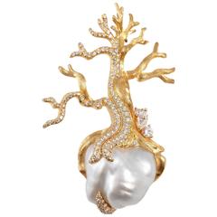 Henry Dunay South Sea Baroque Pearl Diamond Gold Winter Pin 2