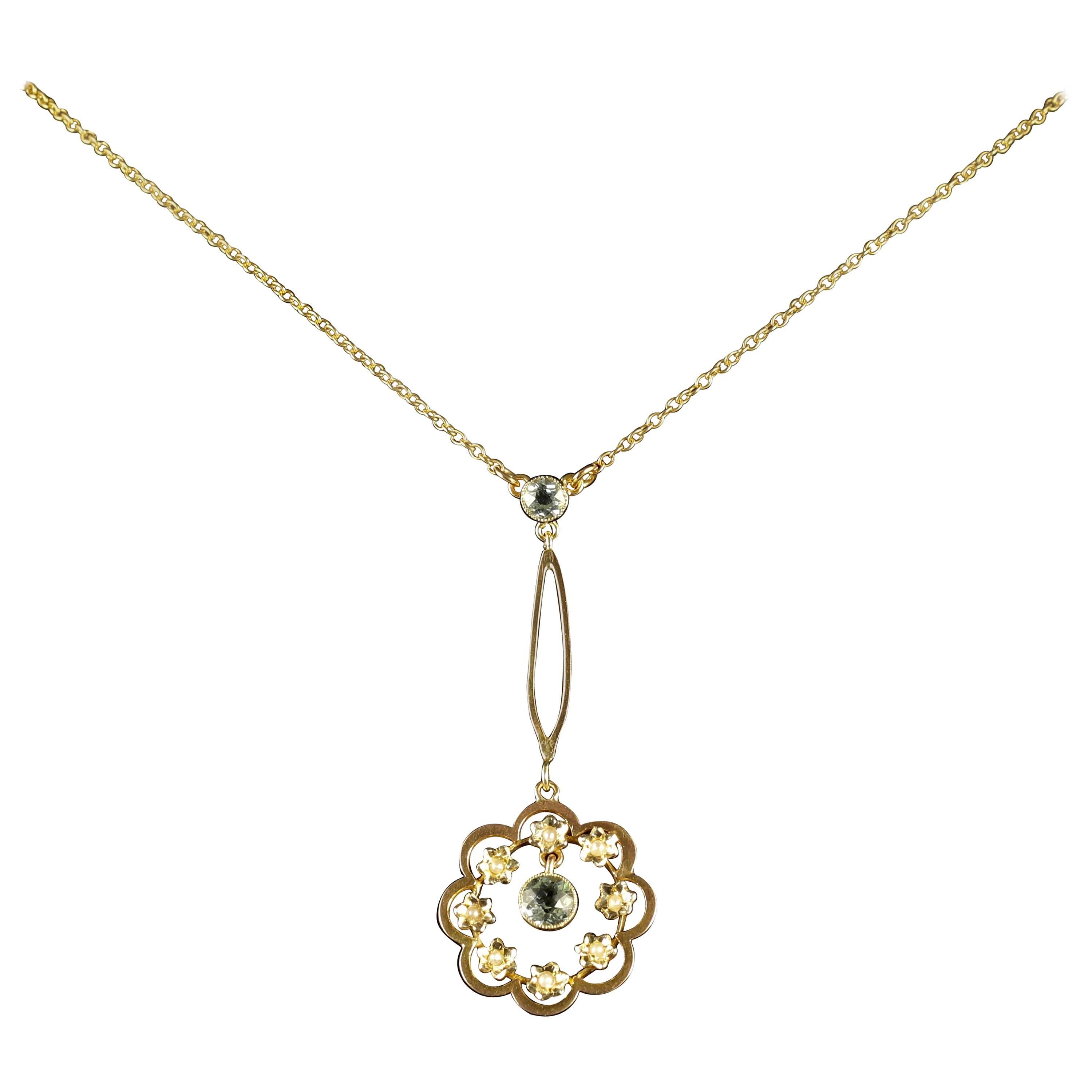 Antique Victorian Aquamarine Gold Pendant Necklace For Sale