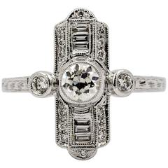 Oblong Geometric  Diamond White Gold Art Deco Reproduction Ring