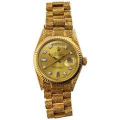 Vintage Rolex Yellow Gold Presidential Day-Date Bark Style Finish Automatic Wristwatch