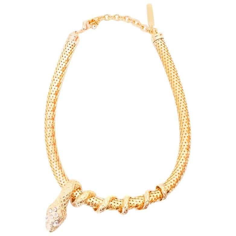 Alberta Ferretti Gold Snake Necklace with Diamantes For Sale