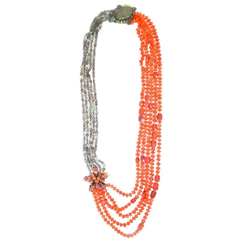 Iradj Moini Orange and Grey Beaded Necklace