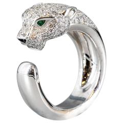 Cartier Panthere Diamond Emerald Onyx White Gold Band Ring 10