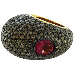 Champagne Diamonds Spinel 18 Karat Yellow Gold Ring 1