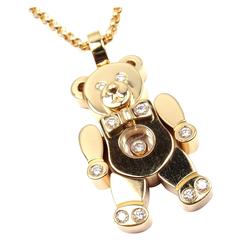 Vintage Chopard Happy Diamond Teddy Bear Gold Pendant Necklace