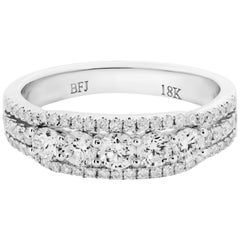 Five Stone Center Three Row White Diamond 18k Gold Fashion Cocktail Band Ring