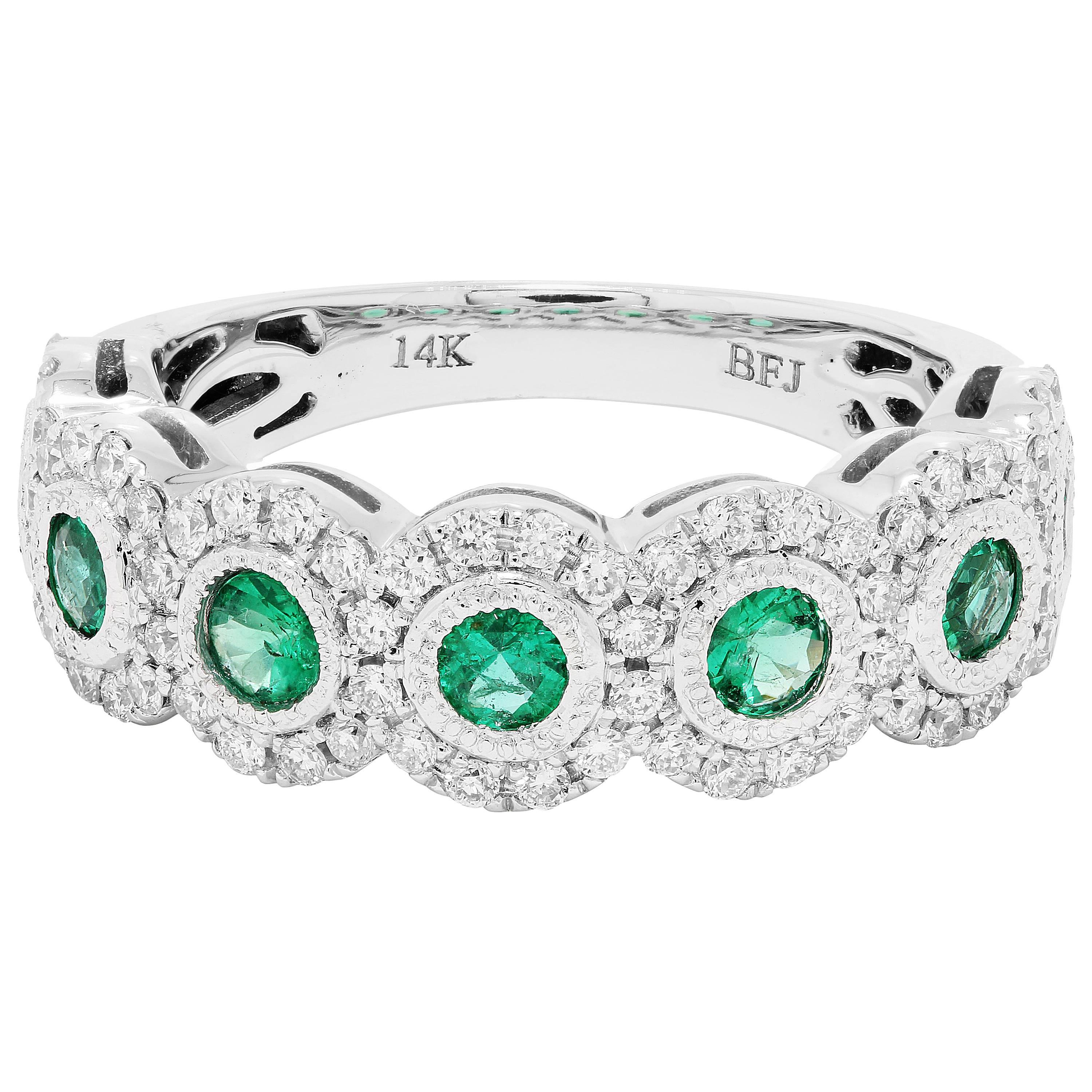 Emerald Diamond Single Halo Gold Band Ring