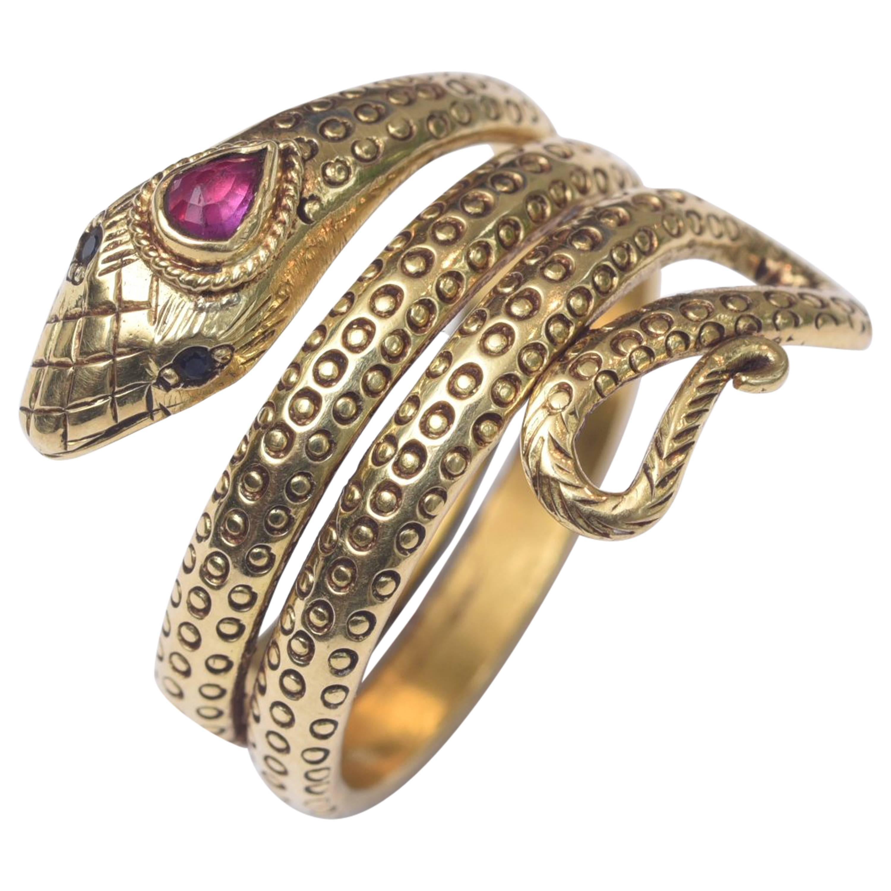 Fine Ruby Sapphire Gold Snake Ring 