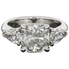 Exquisite GIA Certified Cushion and Pear Diamond Platinum Engagement Ring