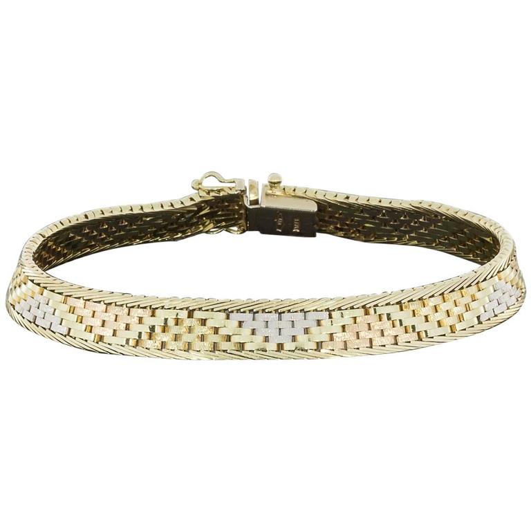 TriColor Italian Gold Woven Panther Link Bracelet at 1stDibs tri