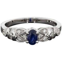 Oval Blue Sapphire Diamond White Gold Paisley Shapes Engagement Ring