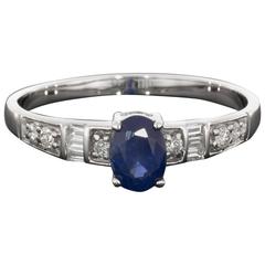 Oval Blue Sapphire Diamond White Gold Engagement Ring 9