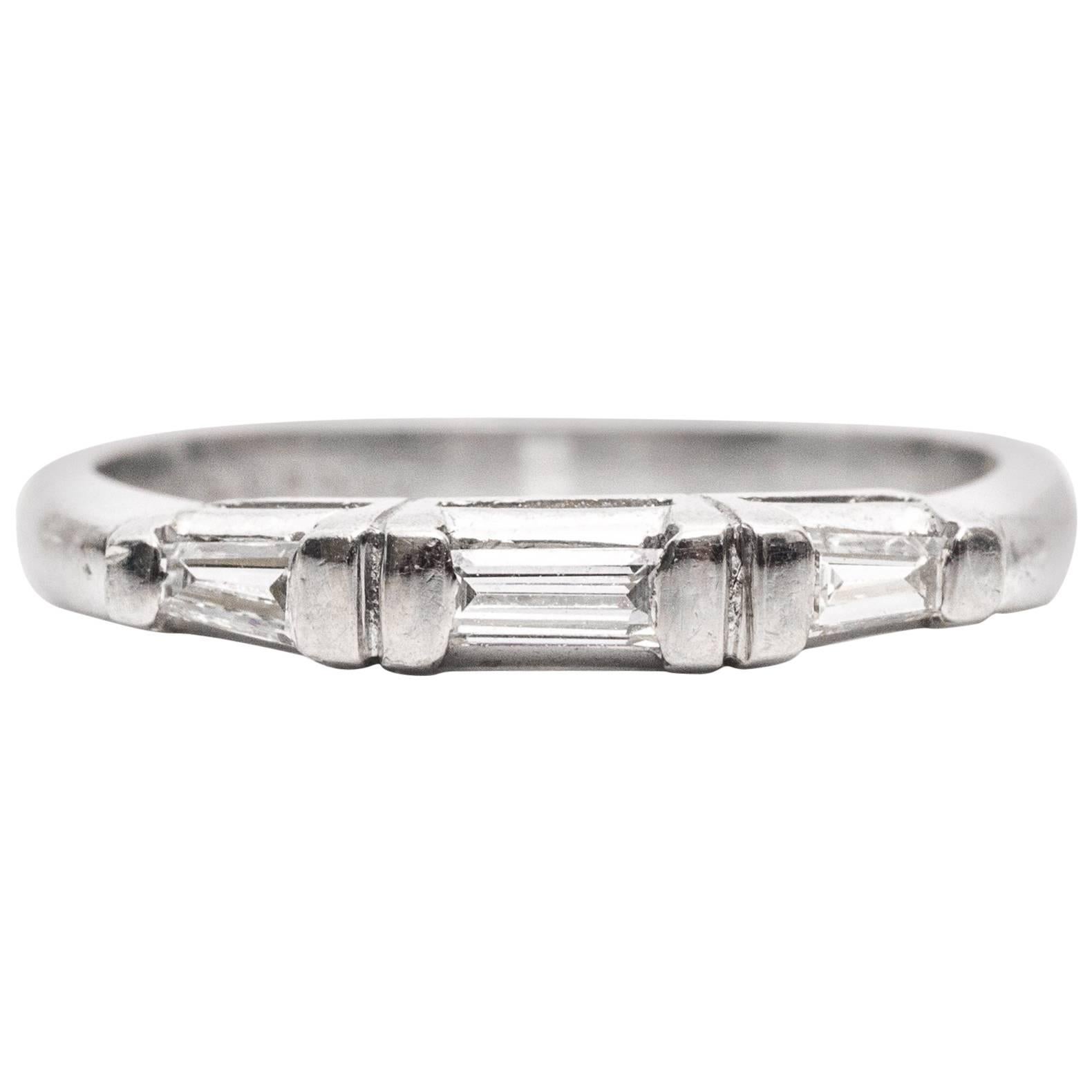 1940s Baguette Diamonds Platinum Wedding Band Ring