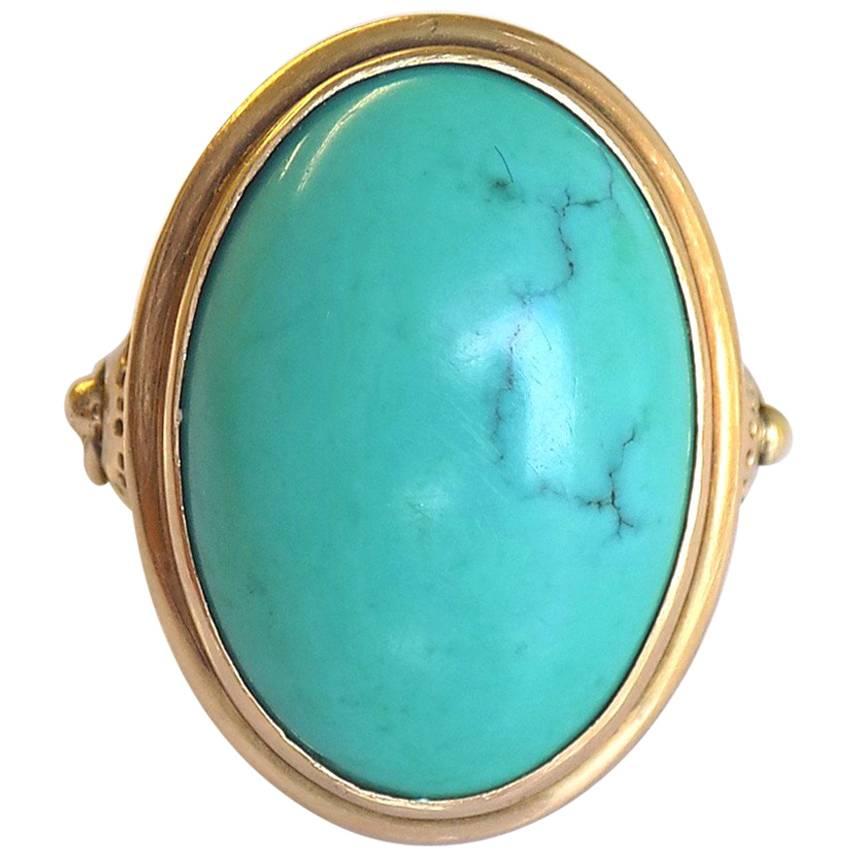 Chinese Turquoise Gold Cocktail Ring