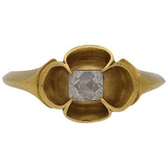 Medieval Point Cut Diamond Gold Solitaire Ring, circa 15th Century 10