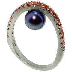 Beautiful Black Pearl and Orange Sapphire Statement Ring