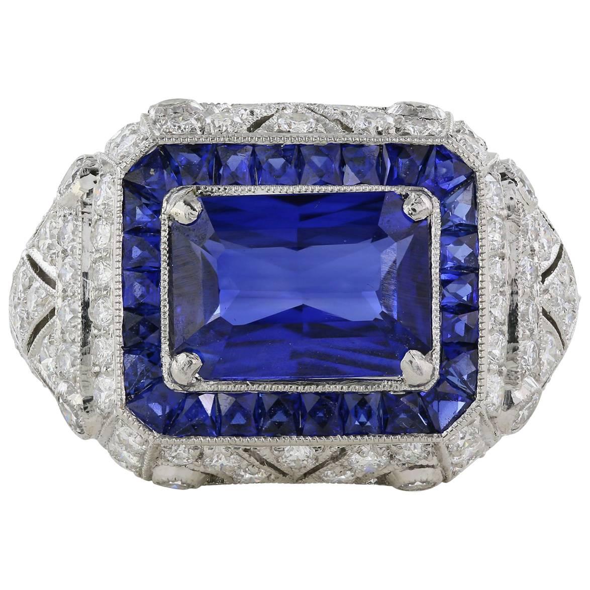 2.43 Carat Sapphire with GRS Report Diamond Platinum Ring For Sale