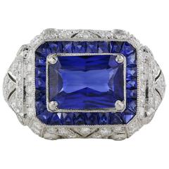 2.43 Carat Sapphire with GRS Report Diamond Platinum Ring