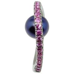 Beautiful Black Peacock Pearl and Pink Sapphire Ring 12