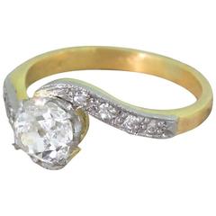 Art Deco 0.80 Carat Old Cut Diamond Crossover Engagement Ring