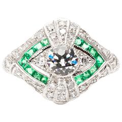 Vibrant French Cut Emerald Diamond White Gold Ring 