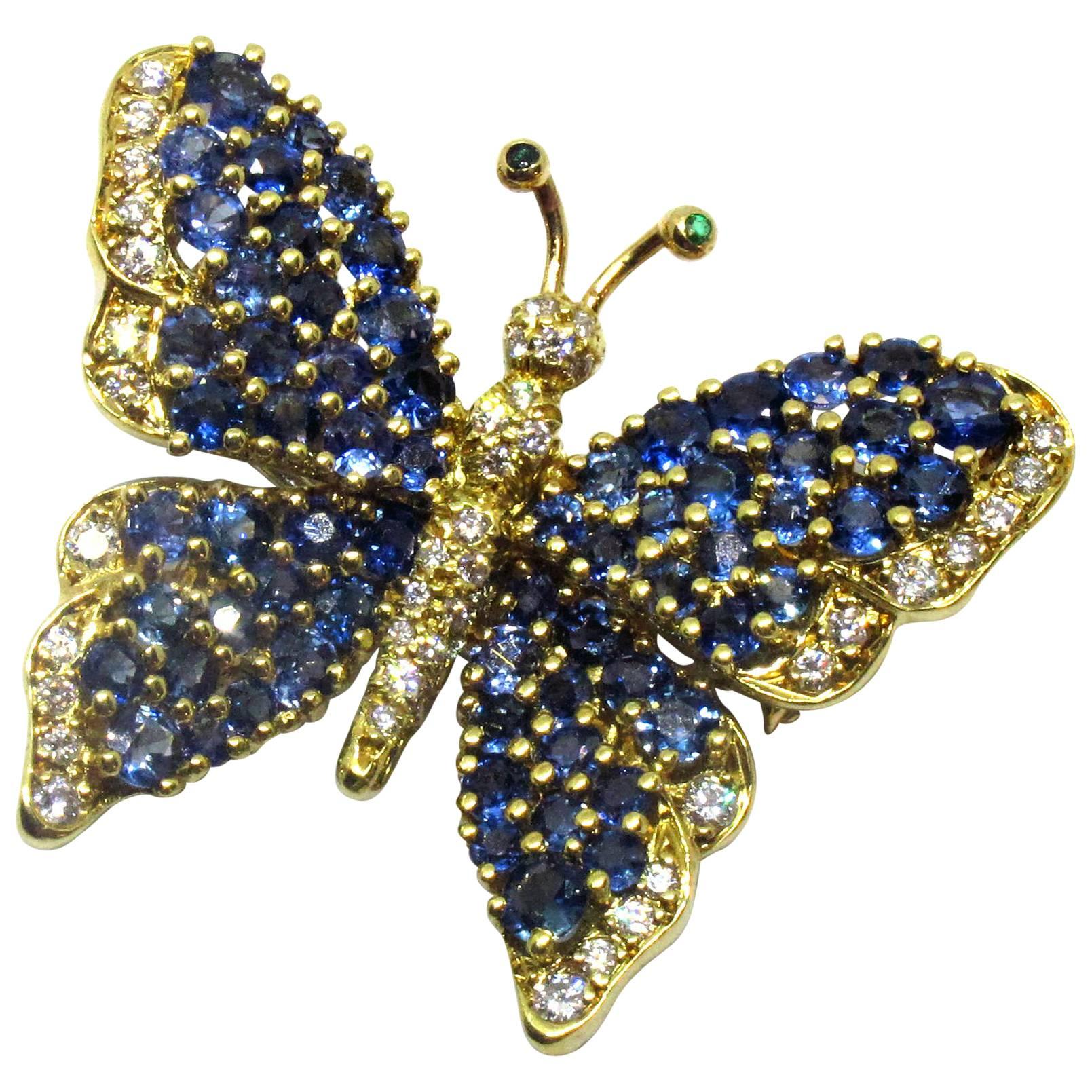 Tiffany & Co. Sapphire Diamond Gold Butterfly Pin