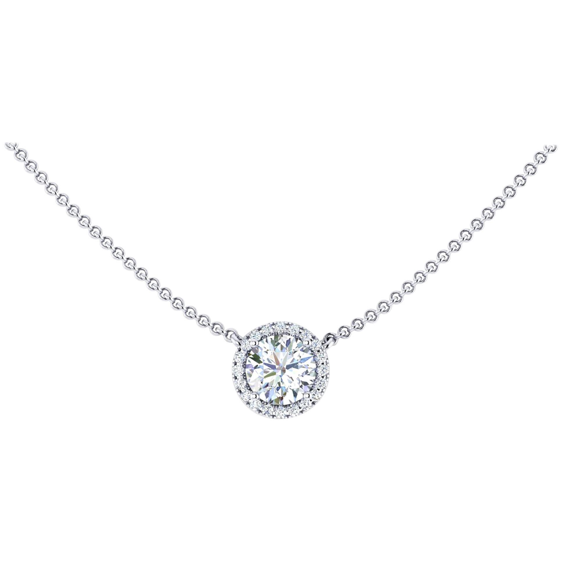 1.06 carats GIA Certified Round Diamond Halo Platinum Pendant Necklace