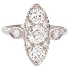 Edwardian Marquise Shaped Diamond Platinum Engagement Ring 3