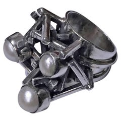 Vintage Rachel Gera Israel Abstract Modernist Sterling Ring, circa 1975