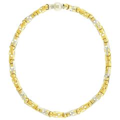 Italian Seventies Chic White and Yellow Gold Link Necklace