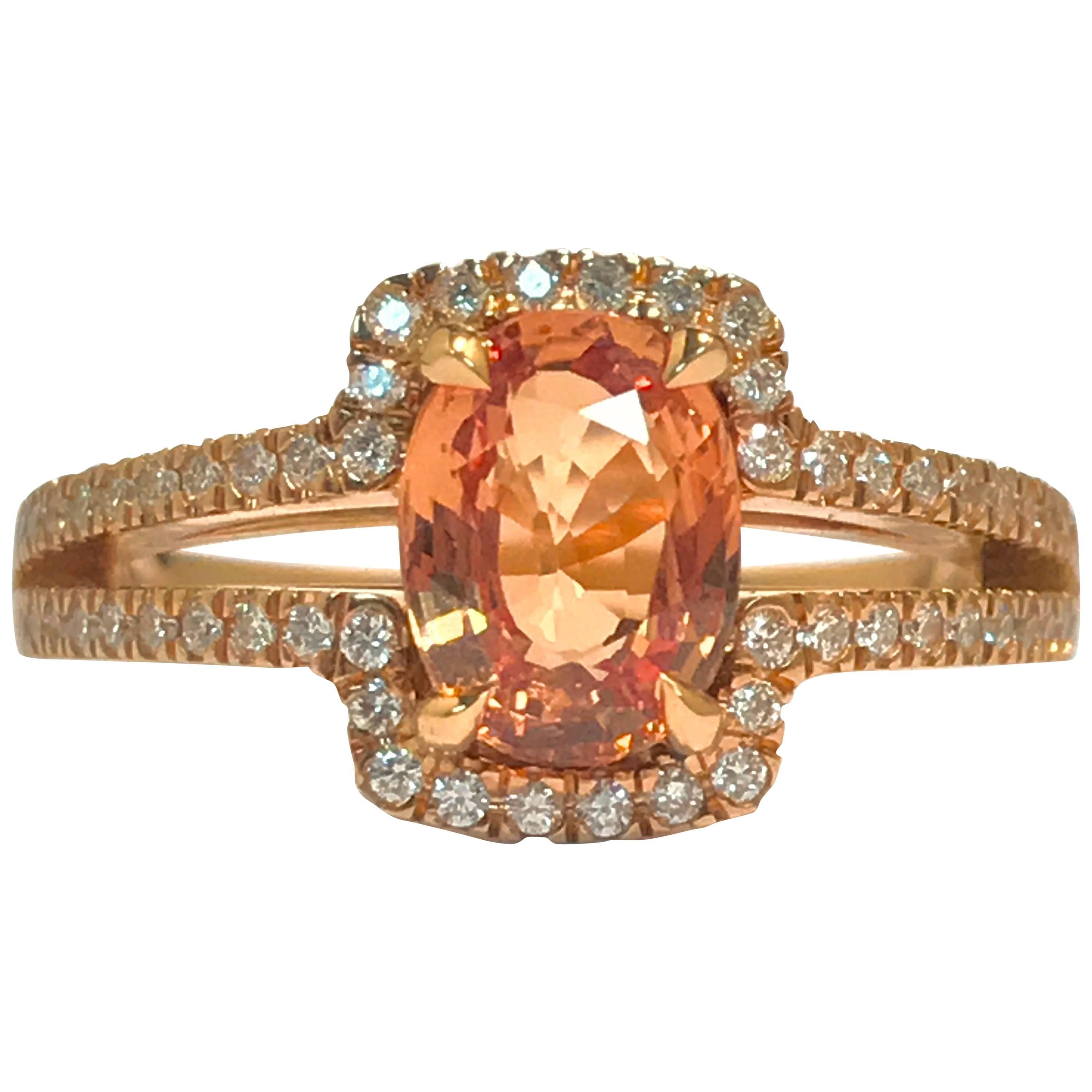 Orange Sapphire and Diamonds Pink Gold Ring