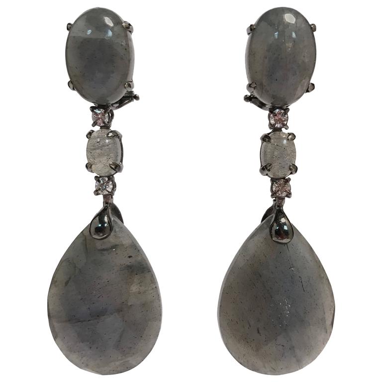 Labradorite And Diamonds Black Gold Chandelier Earrings For At Labradorite And Diamonds Black Gold Chandelier Earrings For