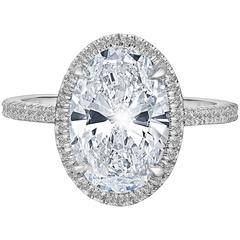 Marisa Perry Micro Pave 3.01 Carat Oval Halo Diamond Engagement Ring in Platinum
