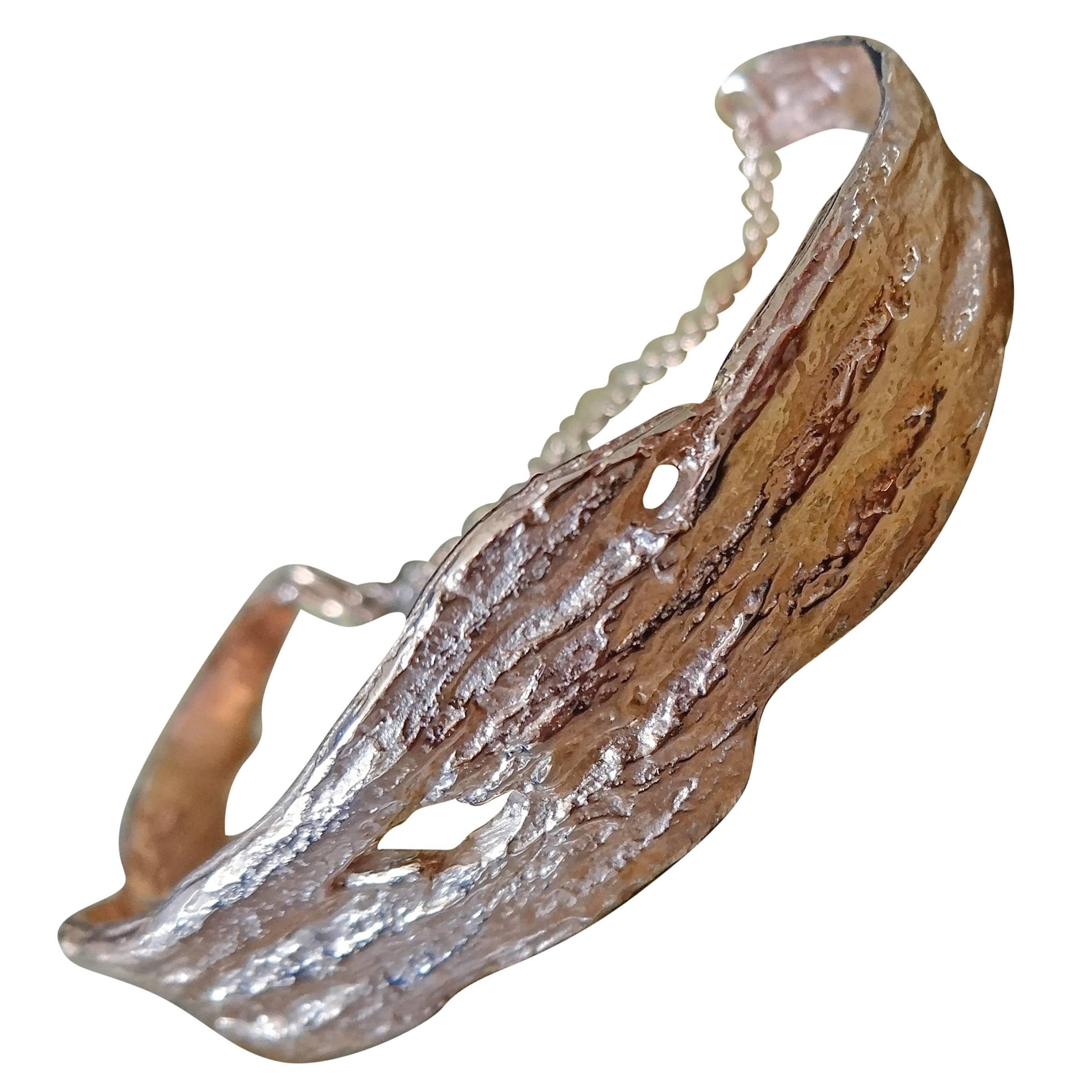 Driftwood Demi Cuff with Chain Rose Gold Overlay on Sterling Silver For Sale