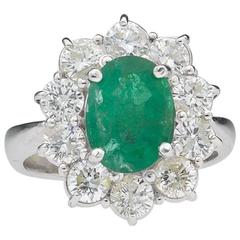1950s Stunning Emerald and 2.0 Carat Diamonds Gold Cocktail Ring