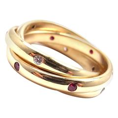 Cartier Trinity Ruby Sapphire Diamond Yellow Gold Band Ring